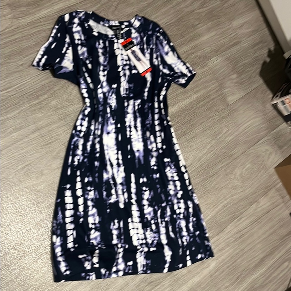 New Ellen Tracy Blue and White A-Line Dress